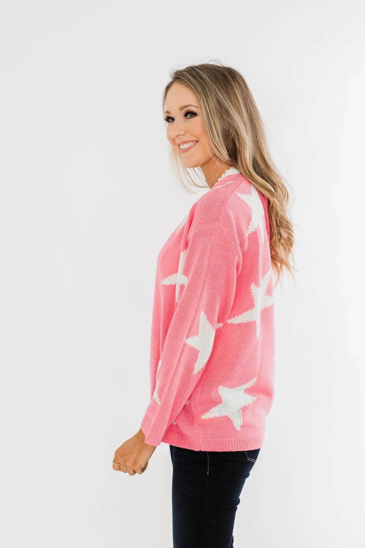 Wishing On A Star Knitted Sweater- Vibrant Pink