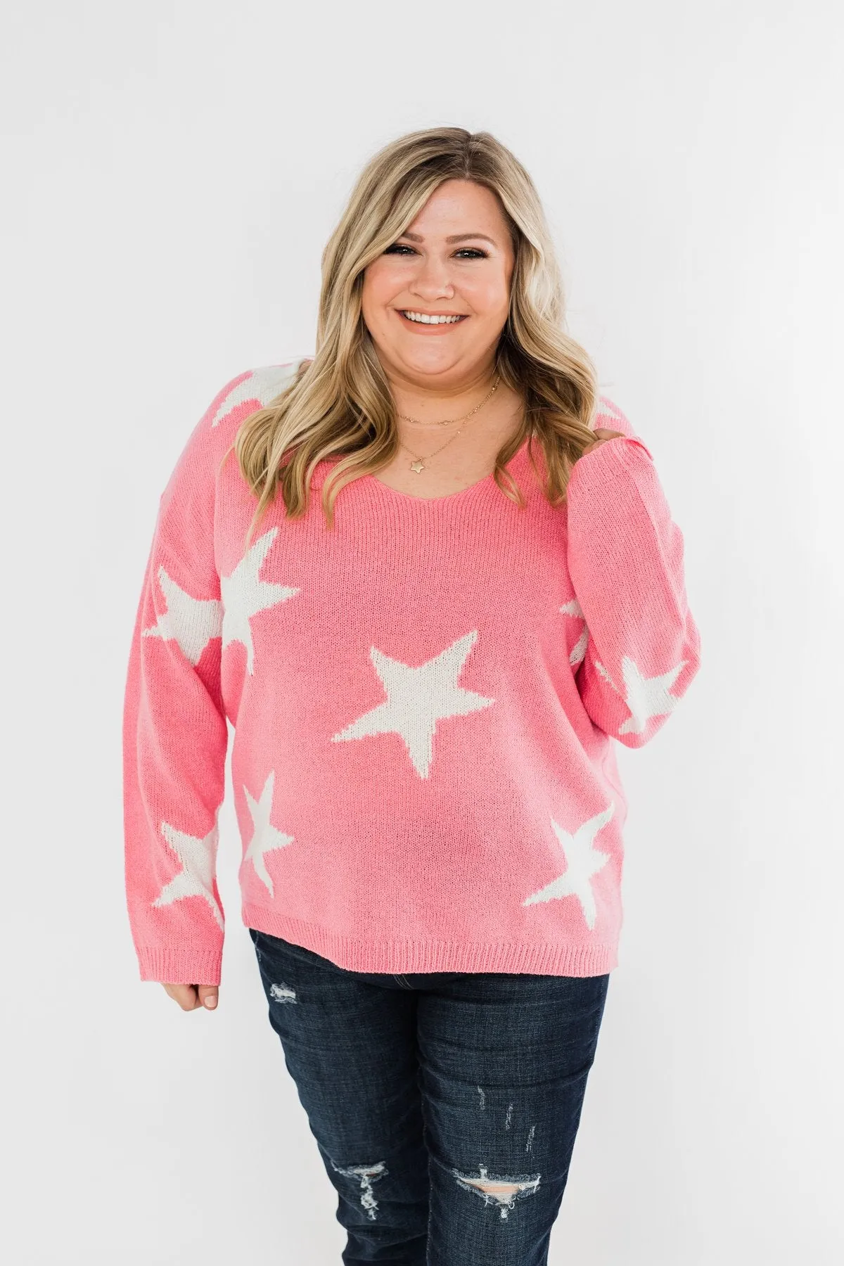 Wishing On A Star Knitted Sweater- Vibrant Pink