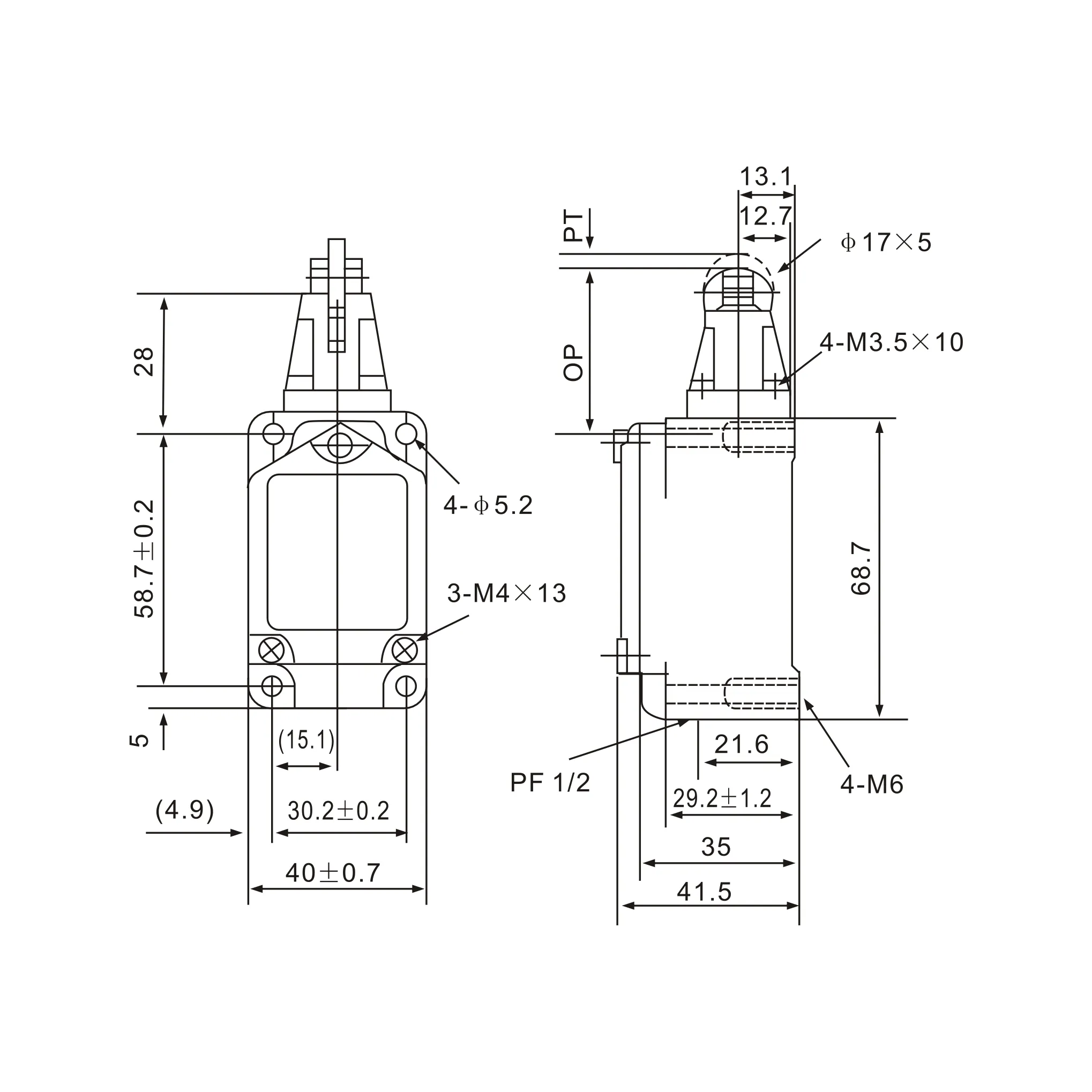 WLD1 Top-Roller Stainless Plunger Limit Switch