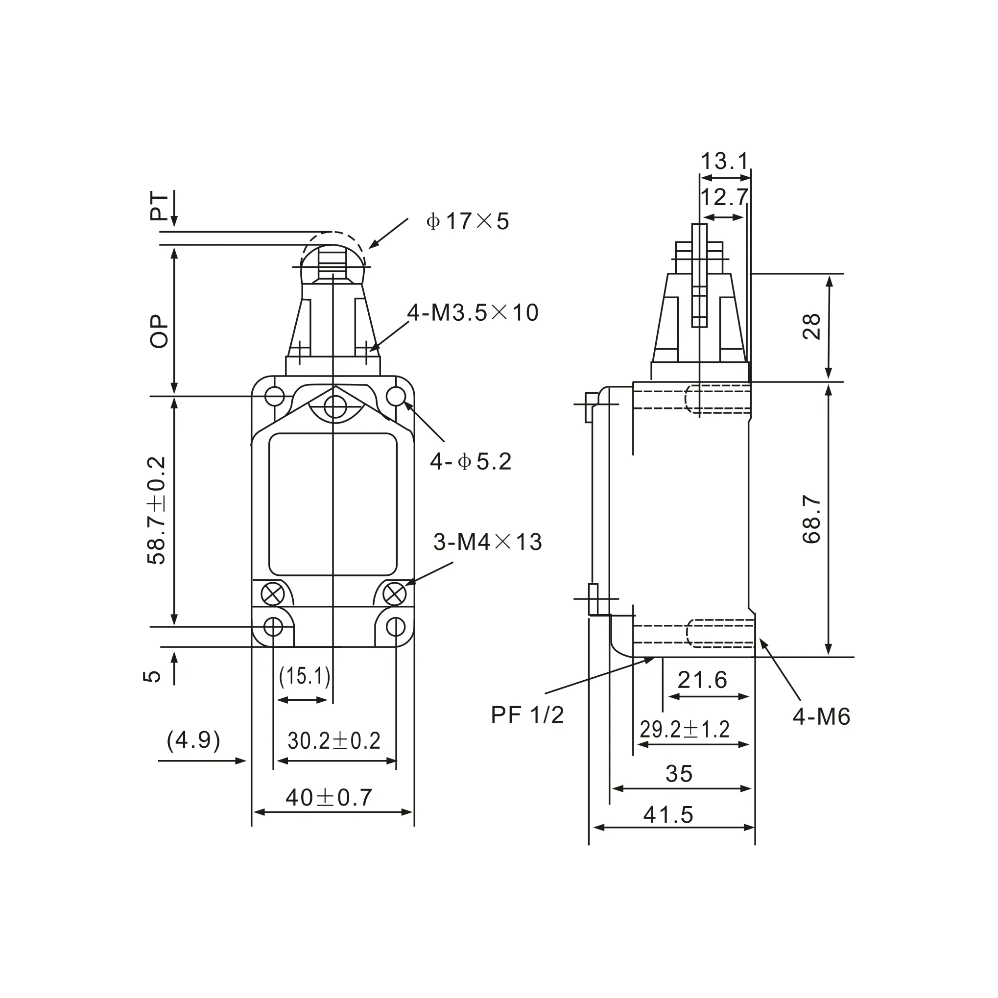 WLD2 Parallel Top-Roller Stainless Plunger Limit Switch
