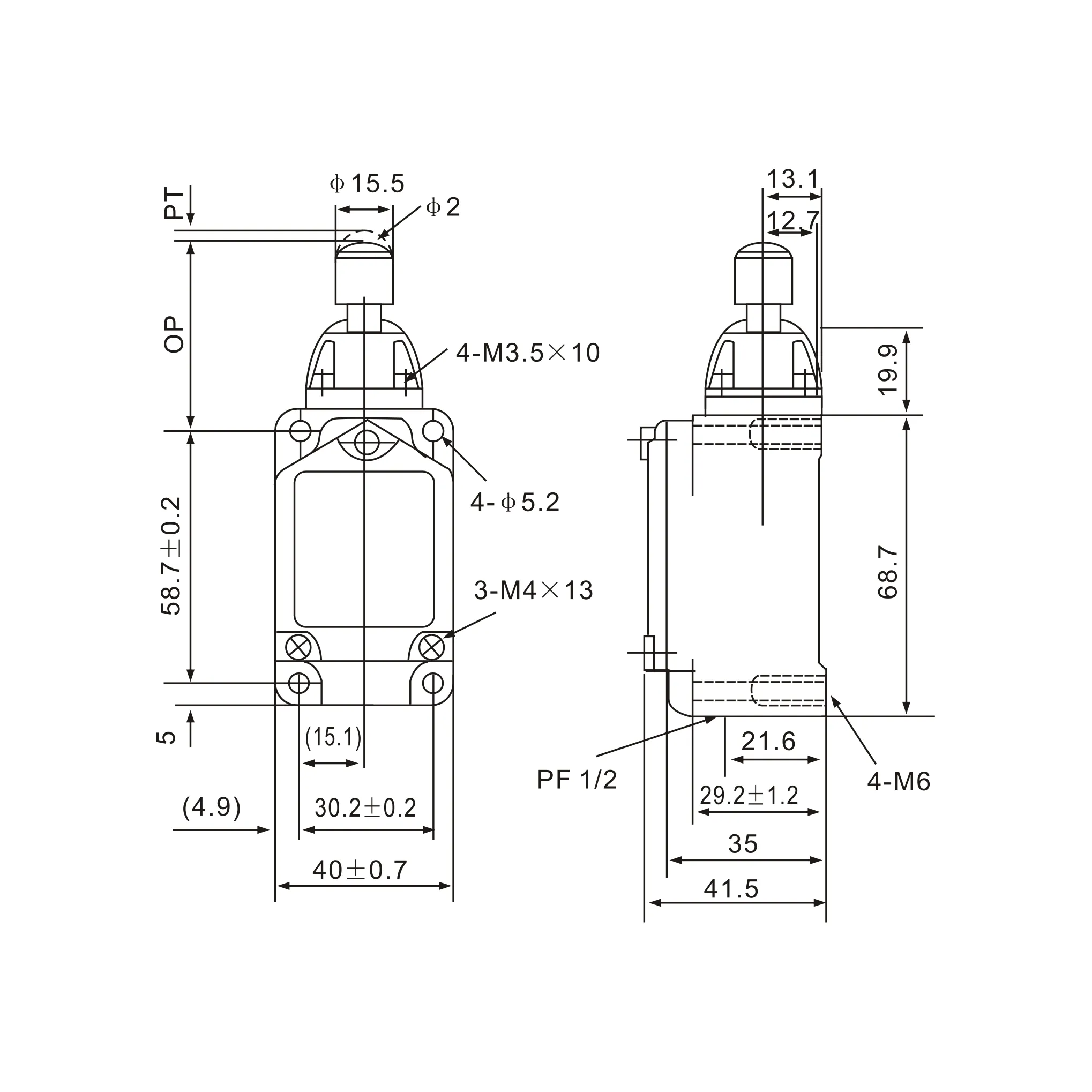 WLD3 Stainless Steel Button Plunger Limit Switch