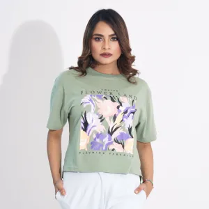 Women Sage Green Crop T-Shirt