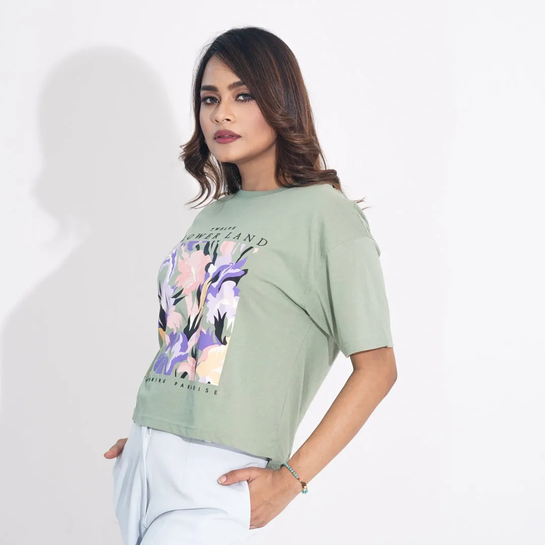 Women Sage Green Crop T-Shirt