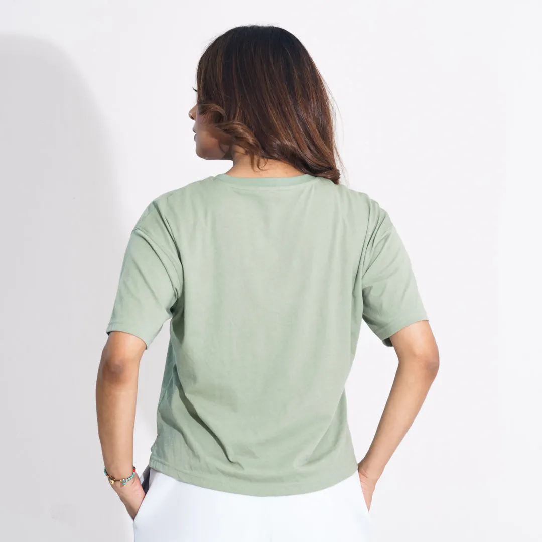 Women Sage Green Crop T-Shirt