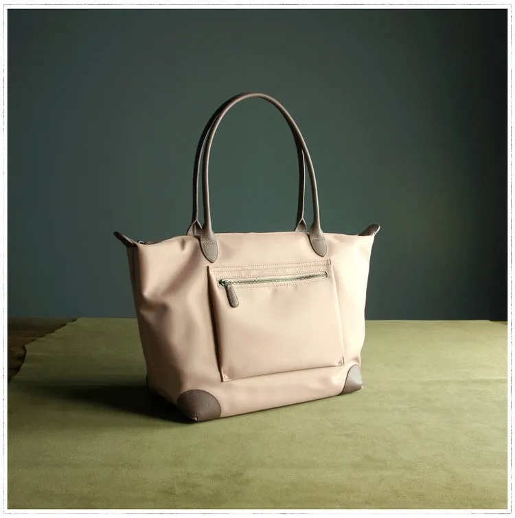 Womens Light Pink Nylon Shoulder Tote Small Pink Nylon Handbag Purse for Ladies