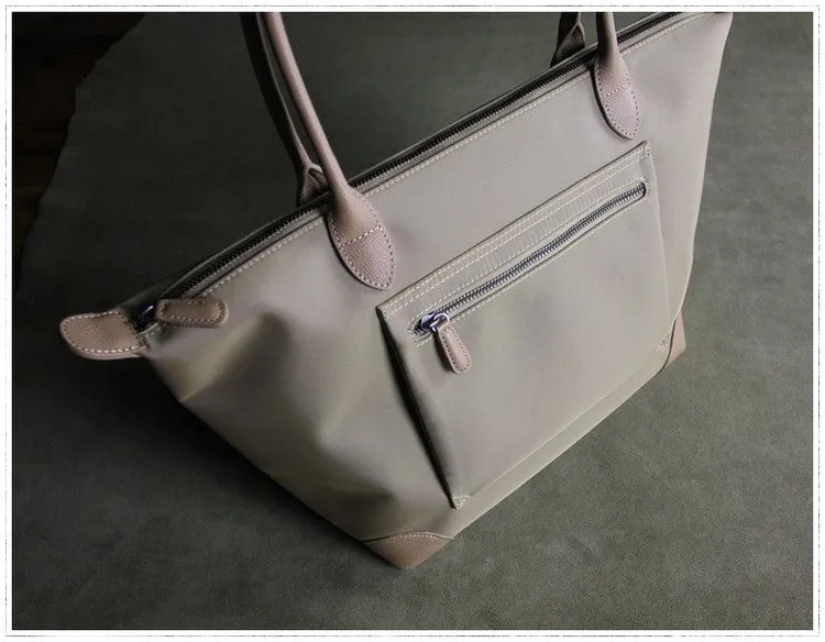 Womens Light Pink Nylon Shoulder Tote Small Pink Nylon Handbag Purse for Ladies
