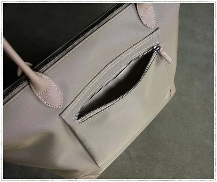 Womens Light Pink Nylon Shoulder Tote Small Pink Nylon Handbag Purse for Ladies