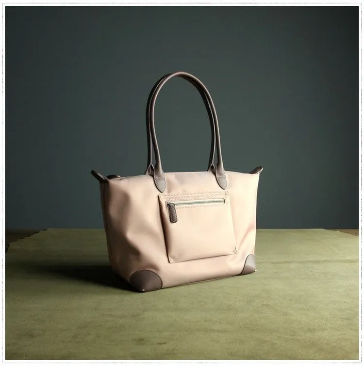 Womens Light Pink Nylon Shoulder Tote Small Pink Nylon Handbag Purse for Ladies