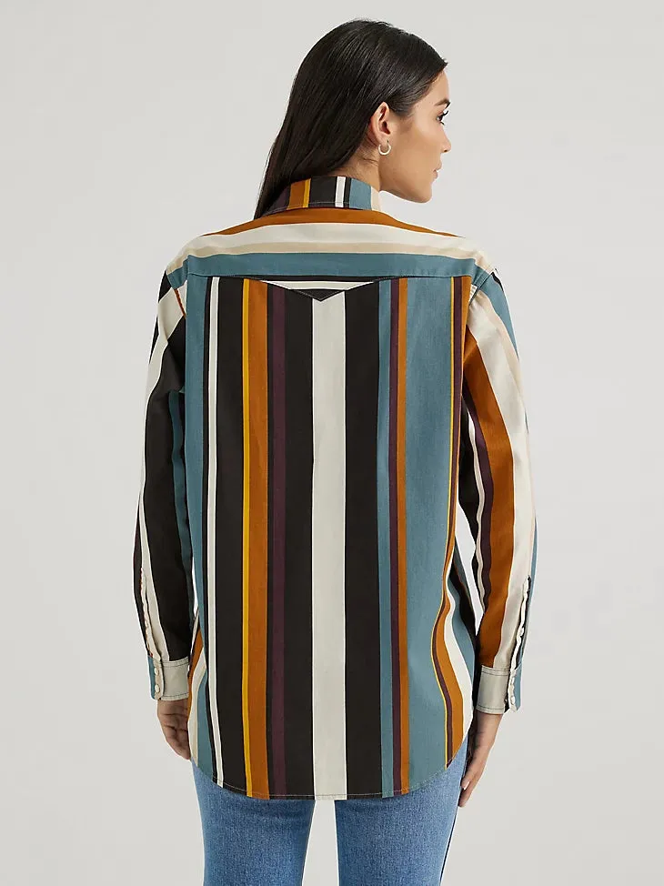 Women's Wrangler Brushpopper Stripe Cowboy Retro Snap Western Shirt - Multicolor