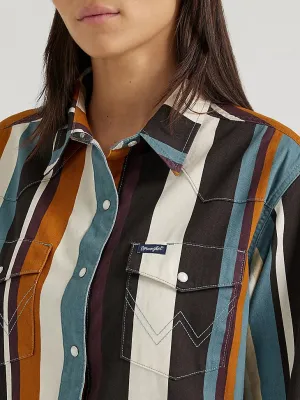 Women's Wrangler Brushpopper Stripe Cowboy Retro Snap Western Shirt - Multicolor