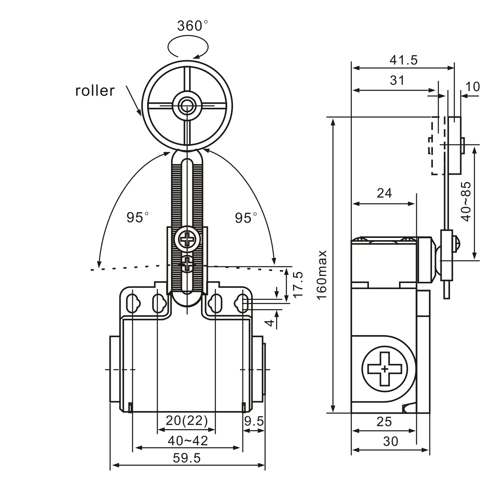 XCK-T149 Elastomer Roller Lever 50 mm Limit Switch
