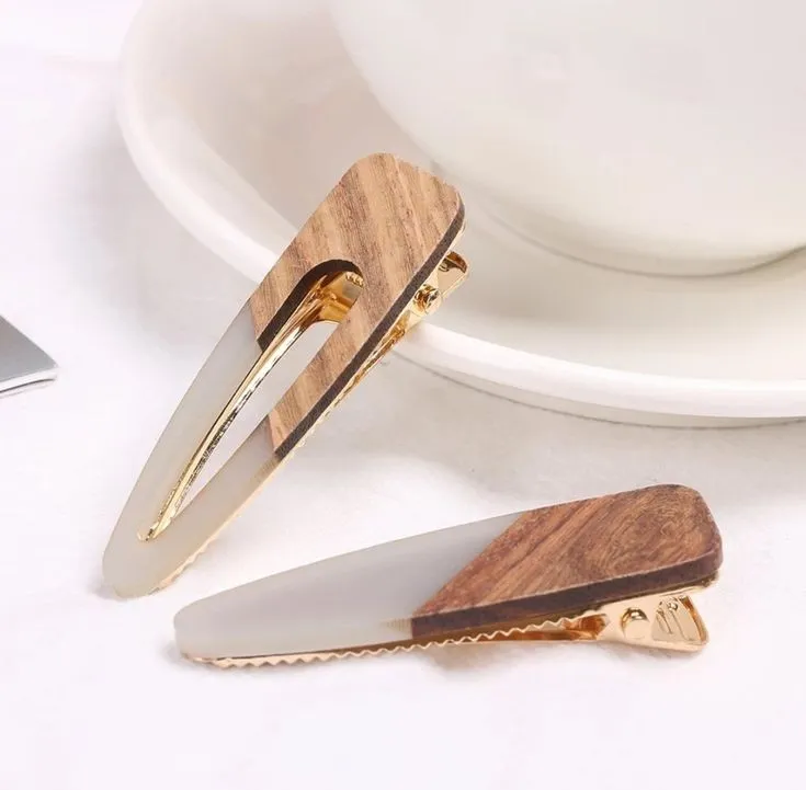 Yemi Wooden Acrylic Hair Clips | Gray