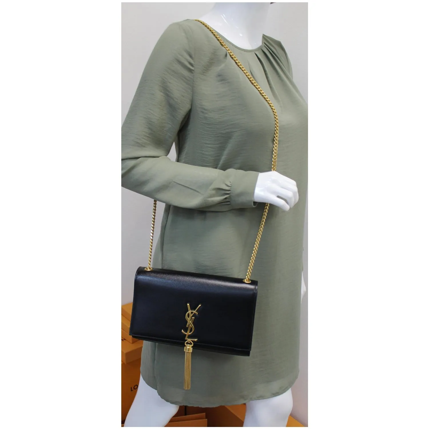 YVES SAINT LAURENT Kate Medium Grain De Poudre Crossbody Bag Black