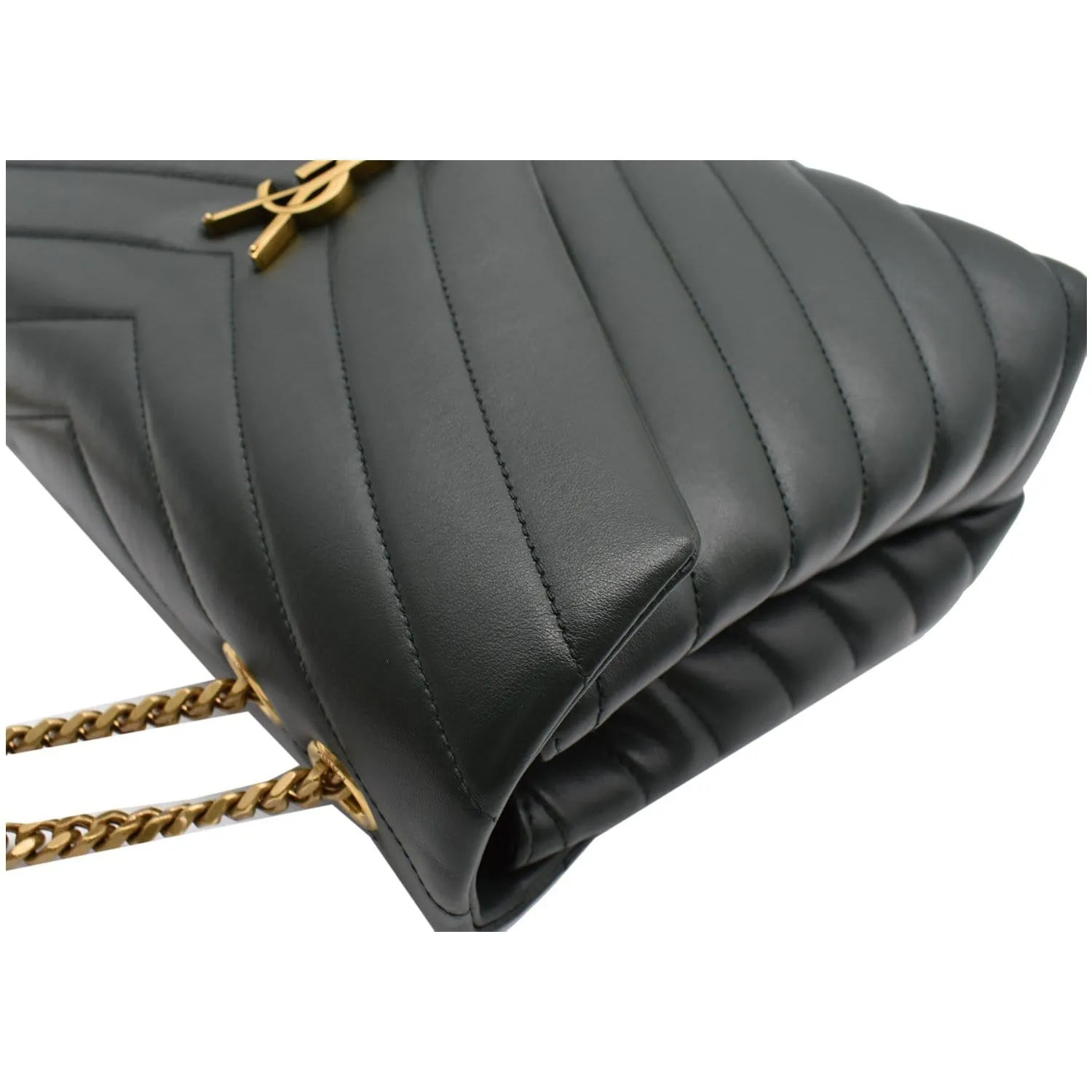YVES SAINT LAURENT Loulou Medium Matelasse Leather Chain Shoulder Bag Green