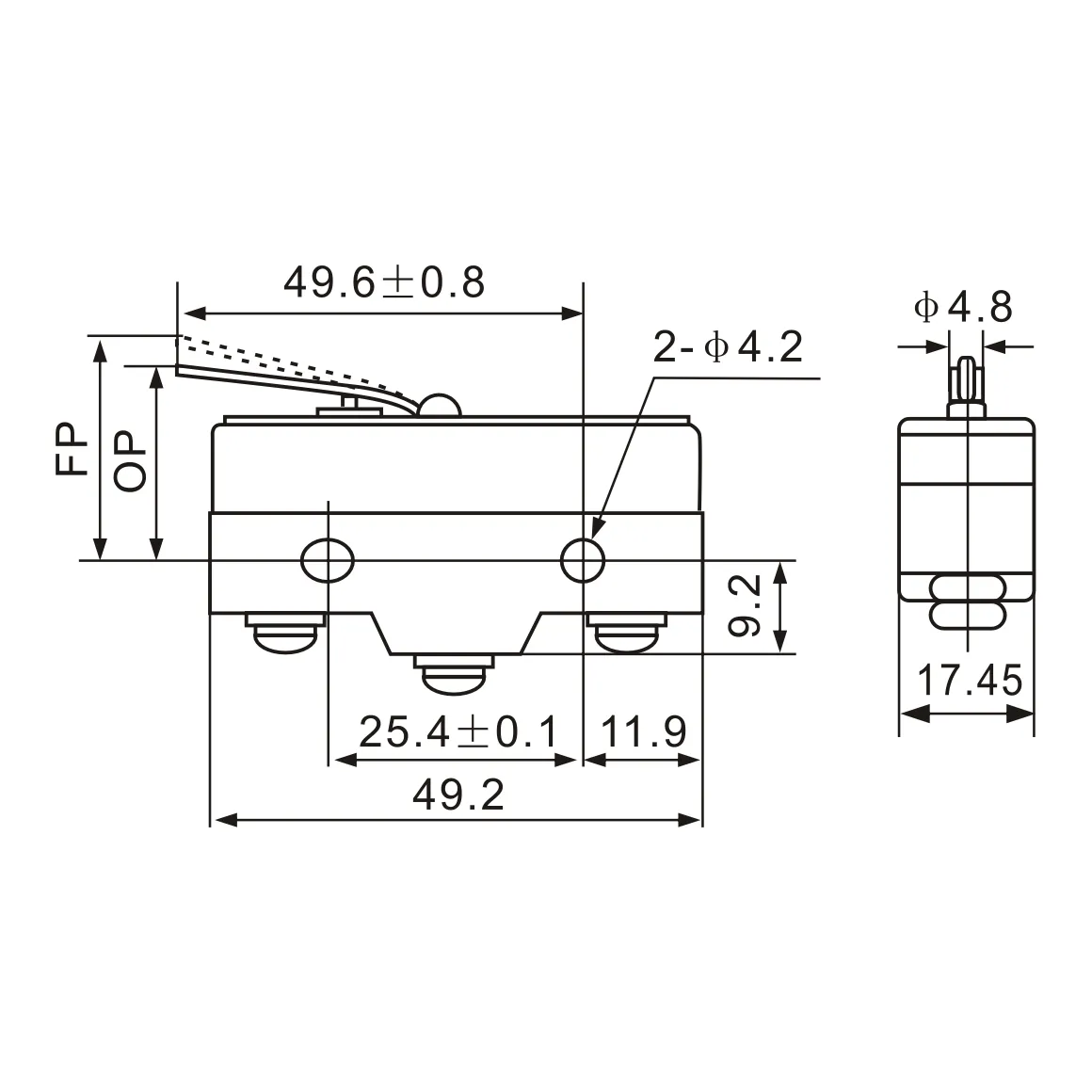 Z-15GL-B Roller Leaf Spring, Micro Limit Switch
