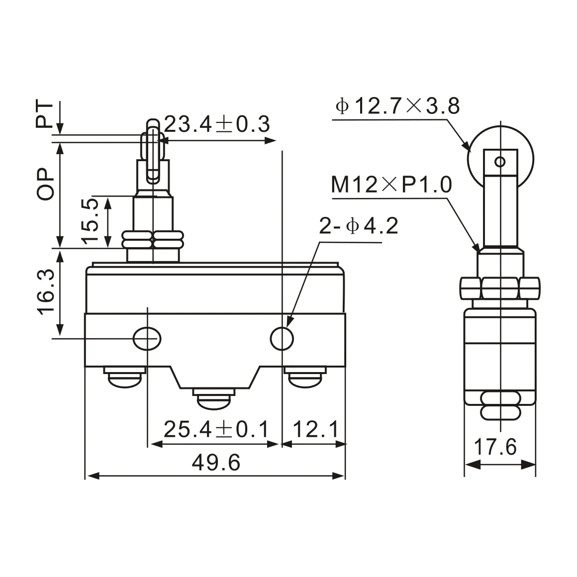 Z-15GQ21-B Panel-Mount Cross Roller Plunger Micro Limit Switch
