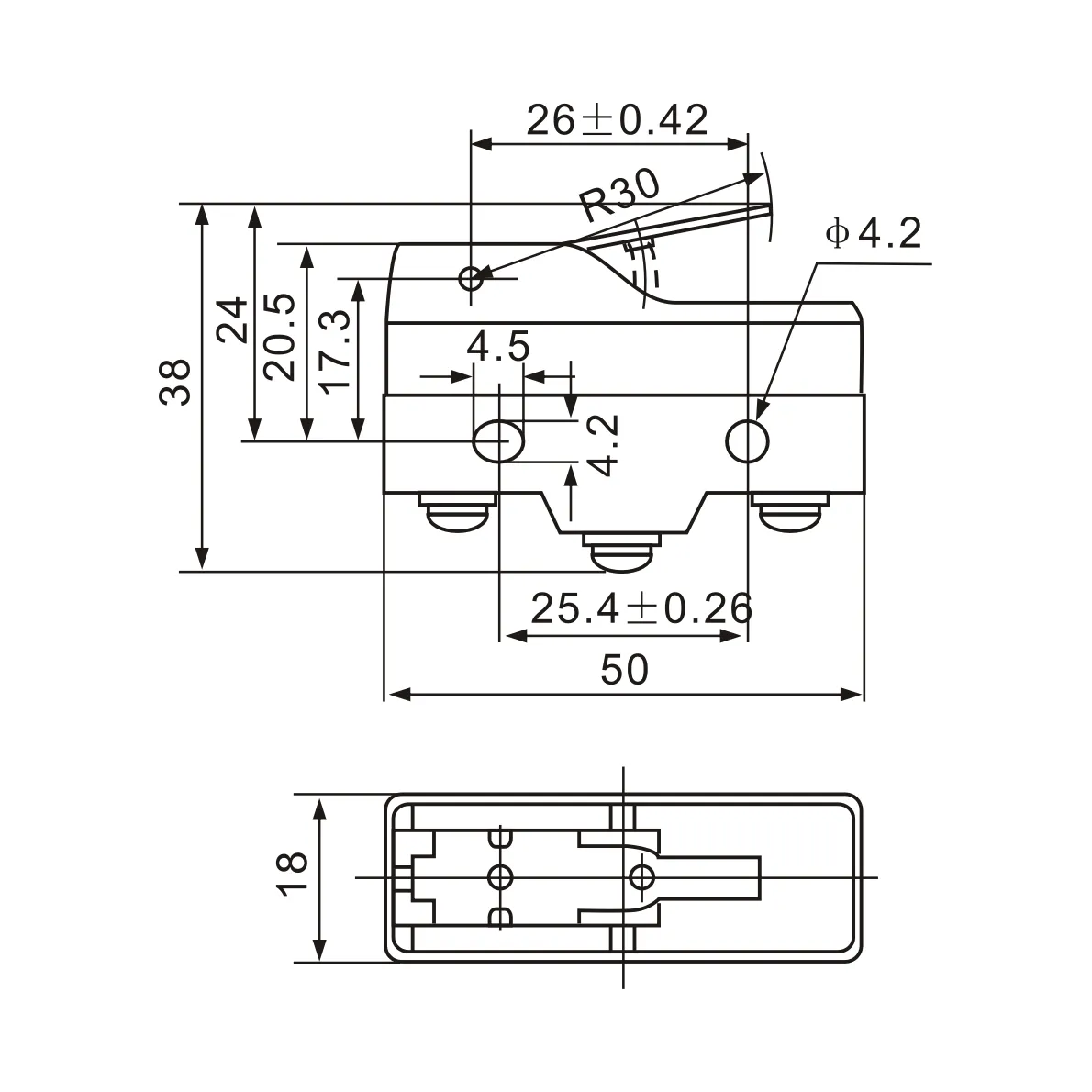 Z-15GW21-B Short Hinge, Stainless Steel Lever Micro Limit Switch