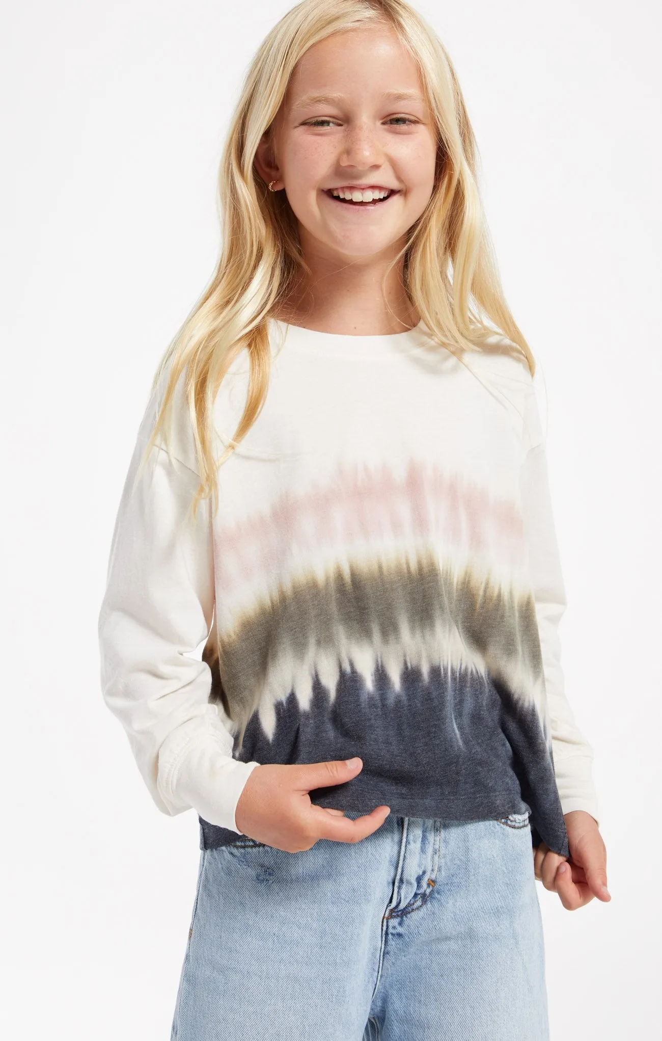 Z Supply Girls Kaiya Stripe Tie Dye L/S