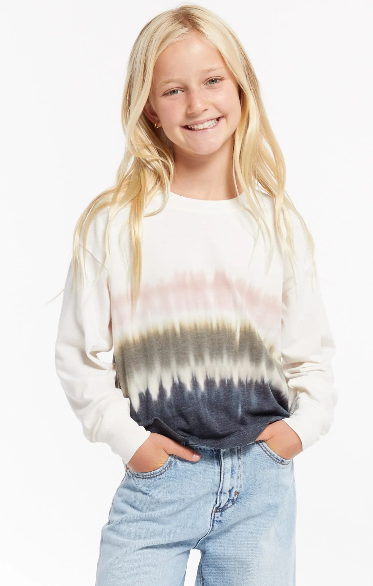 Z Supply Girls Kaiya Stripe Tie Dye L/S