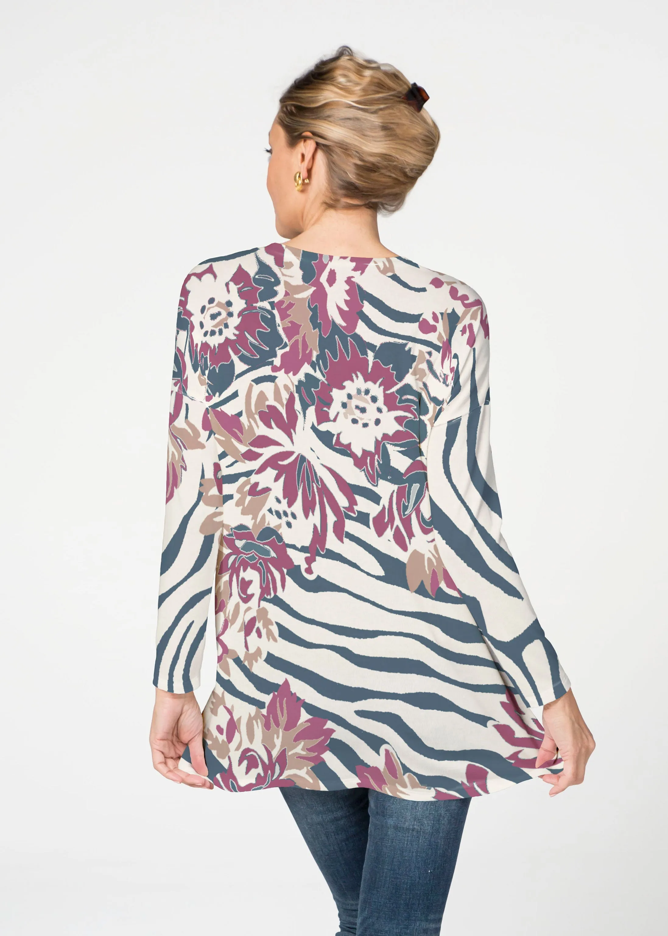Zebra Posy Navy (8123) ~ Slouchy Butterknit Top