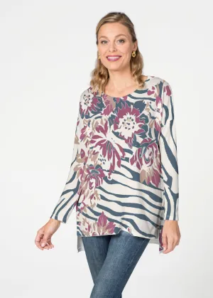 Zebra Posy Navy (8123) ~ Slouchy Butterknit Top