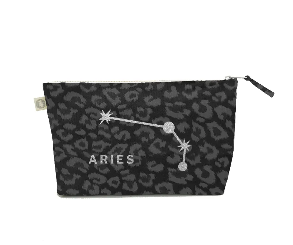 Zodiac Black Leopard Large Makeup Bag  - Aries